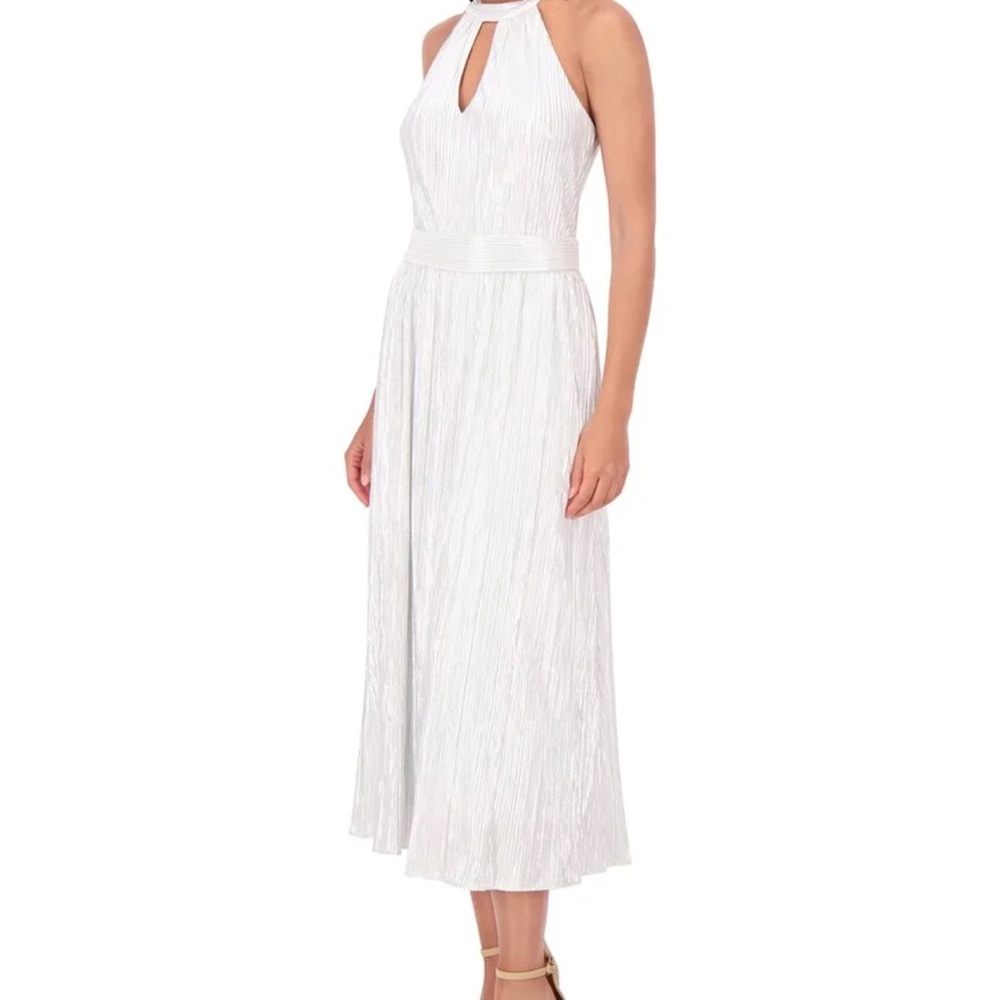Kensie silver Halter Midi Dress with Keyhole Detail